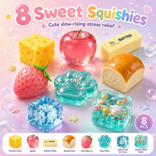 8-Piece Set Mystery Box, Blind Box Malt Sugar, Creative Slow-Return Squishy, Party Gift, 8 Stress Relief