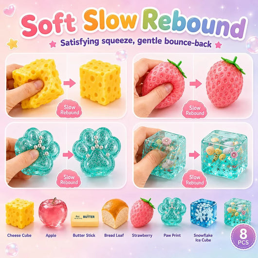 8-Piece Set Mystery Box, Blind Box Malt Sugar, Creative Slow-Return Squishy, Party Gift, 8 Stress Relief